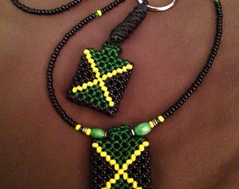 Jamaican beads Weaved NECKLACE AND KEYCHAIN RLW175