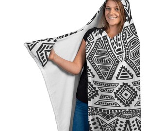 African print microfiber hooded blanket RLW2432