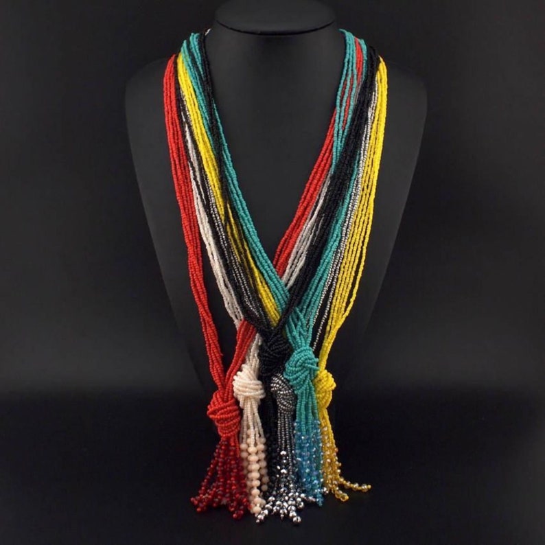 Female Fashion Handmade Acrylic Beads Tassels Long Necklace RLW2557