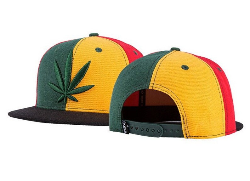 Rasta colours Ganja Flat Peak Snapback Cap RLW804