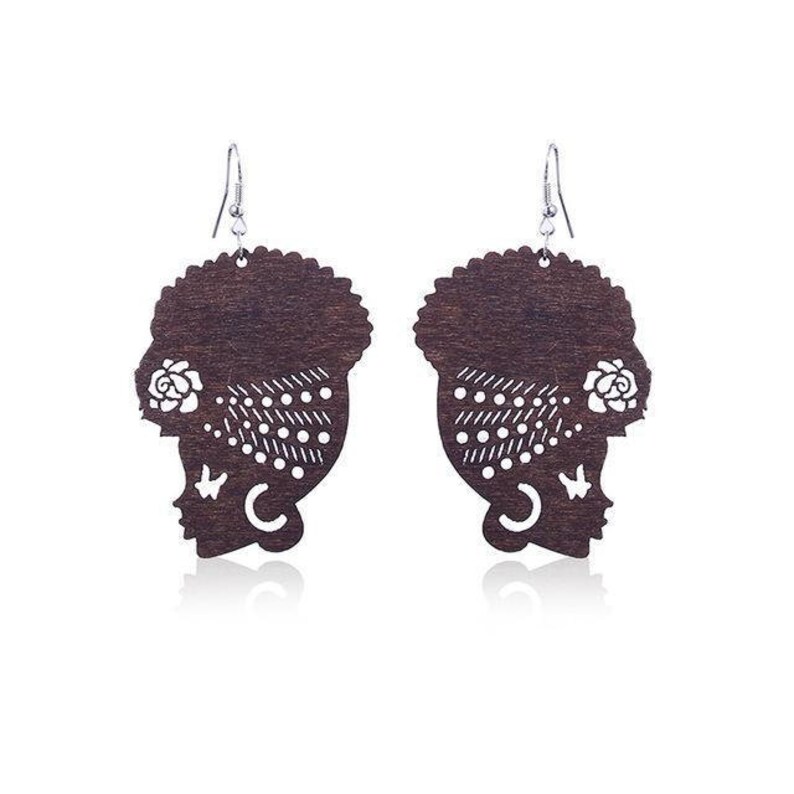 African head wrap turban shaped wooden earrings rlw959