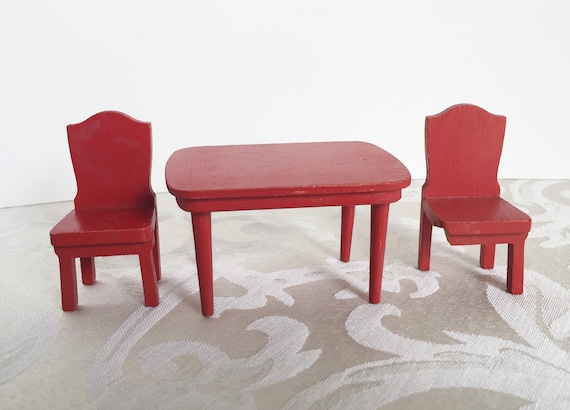 Vintage Strombecker Dollhouse Furniture Red Table And Chairs Etsy