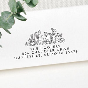 Tampon d'adresse personnalisé Cactus, tampon d'adresse de retour en Arizona, cadeau de pendaison de crémaillère de famille, enveloppe RSVP sud-ouest