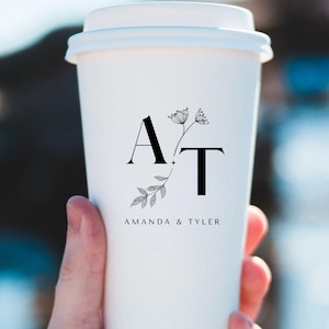 Tampon pour manche de café de mariage Tampon à café personnalisé, tasses à café de mariage personnalisées Cadeau floral pour mariage Café-bar écusson Logo monogramme pour couple