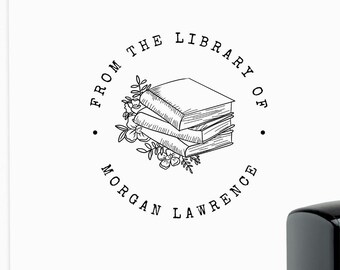 Personal Library Stamp Embosser, Floral From Library Name Book Stamp Custom, Teacher Book Stack Custom Ex Libris Book Plate For Book Lover