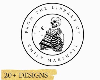 Book Stamp Skeleton Custom Book Stamps, Personalized Skeleton Library Stamp Self Inking, Book Reader Teacher Nurse Student Book Stack