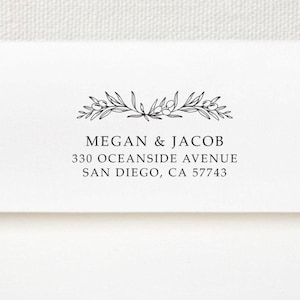 Self-Inking Address Stamp Custom Floral Return Address Stamp, Olive Branch Rubber Stamp, New Home Couple Housewarming Gift Wedding Shower