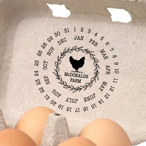 Custom Egg Carton Stamp, Egg Date Stamp, Custom Egg Cartons Farm Stamp, Calendar Stamper Date Laid, Egg Packaging Supply, Farmers Market Tag image 1