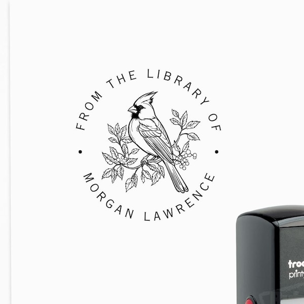 Custom Book Stamp Self-Inking Cardinal Library Stamp Ex Libris Personalized Bird Stamp, Book Lover Gift In Memoriam Loss Family Sympathy