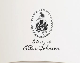 Personalized Mermaid Library Stamp Gift For Mermaid Lover, From The Library of Book Stamp For Readers, Ex Libris Girls Fantasy Bookish Gift