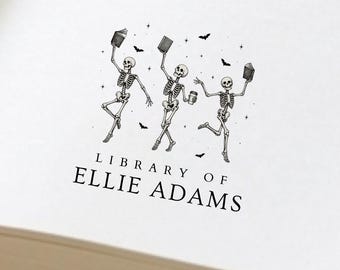 Halloween Library Stamp Cute Dancing Skeleton Bookish Gift For Friend Fantasy Book Lover Nerd Bookworm Gift, Reading Lover Book Club Present