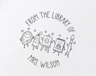 Art Teacher Gift Art Library Stamp Artist Book Stamp Gift For Art Student Library Name Stamp Custom Teacher Appreciation Painter Gift