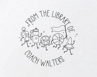 Personalized PE Teacher Stamp Custom Gift For Sports Coach Book Stamp From the Library Phs Edschoo Teacher Appreciation Gift For Book Lover
