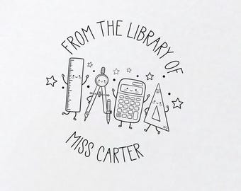 Personalized Math Teacher Classroom Stamp Math Books Stamp Custom From the Library Math Gift Book Lover Math Teacher Appreciation Gift