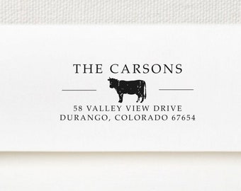 Cow Address Stamp Custom Self-Inking Cow Rubber Stamps, Farm Return Address Stamp, Personalized Wedding Invitation Farmhouse Farmer Gift