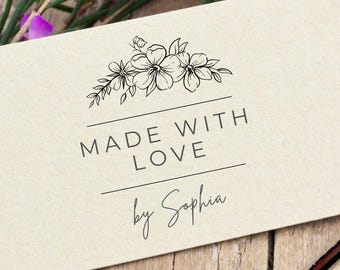 Personalized Stamp Made With Love, Custom Handmade By Stamp with Name, Small Business Gift Tag Greeting Card Rubber Stamp, Hand Made Crafter
