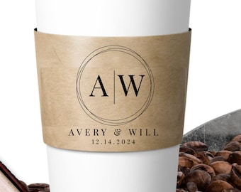 Custom Coffee Sleeve Stamp, Wedding Monogram Stamp Names, Date, Personalized Coffee Cup Sleeve Stamp, Bridal Shower Favor, Engagement Party