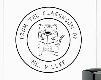 From The Classroom Stamp, Personalized Male Teacher Book Stamp Name, Wilderness Forest Animal Library Book Stamp Kindergarten Pre-School