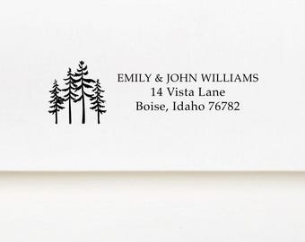 Custom Address Stamp Pine Tree Return Address Stamp, Evergreen Tree Stamp Self Inking Rubber Stamp, Family Housewarming Gift Husband Wife