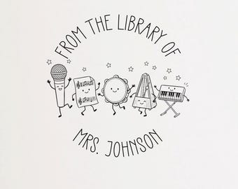 Personalized Music Teacher Gift Music Teacher Book Stamp Custom From the Library Musician Gift Book Lover Music Teacher Appreciation Gift