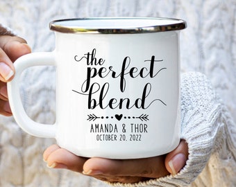 Engagement Gift Mug Personalized Wedding Mugs Gift For Couple, Bridal Shower Favor Custom Camping Mug, The Perfect Blend Coffee Cup Hiker