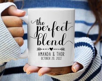 Personalized Ceramic Coffee Mugs Wedding Coffee Cups Perfect Blend Favors, Bride To Be Coffee Bridal Shower Gift Rustic Engagement Party