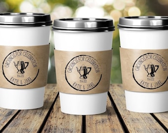 Coffee Sleeve Stamp Custom Wedding Stamps, Coffee Cups Favors Grounds For Celebration, Vintage Retro Decor Brunch Breakfast Party Decoration