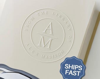 Personalized Book Embosser Minimalist, Modern Embossed Book Stamp Custom Library Stamp With Initials, Name, Monogram For Bookish Men Women