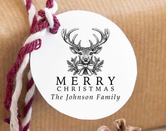 Merry Christmas Gift Tags Stamp Deer Antlers Happy Holidays Rubber Stamp Self Inking Holiday Cards Envelope Family Gift Couples Wedding Gift
