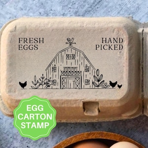 Egg Carton Custom Stamp, Egg Cartons Rubber Stamp Personalized Chicken Egg Cartons Fresh Eggs  Stamper, Backyard Farmer Gift Barn Drawing