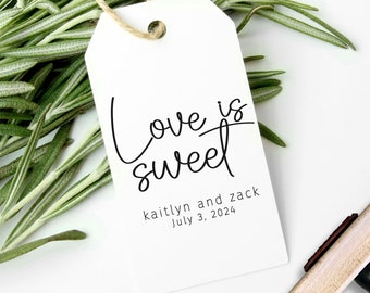 Wedding Stamp Custom Love is Sweet Favor Bags, Personalized Modern Wedding Treat, Candy, Cake Bags, Rehearsal Party Monogram Rubber Stamp