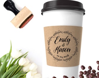 Wedding Coffee Sleeve Stamp, Personalized Coffee Cups With Bride, Groom Names, Wedding Favor Stamp, Couples DIY Tea Party Bridal Shower