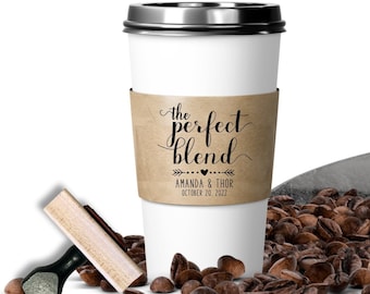 Wedding Stamp For Coffee Sleeves Custom Coffee Cup Stamp Personalized, The Perfect Blend Wedding Favor Rubber Stamp, Tea Party To Go Cup