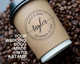 Custom Wedding Stamp from Wedding Logo, Custom Rubber Stamp from Design, Coffee Sleeve Stamp Self Inking, Coffee Station Decor