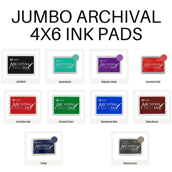 JUMBO Ink Pad 4x6 Archival Ink, 10 Colors, Oversized Stamp Ink, Ranger Non Toxic Ink, Rubber Stamp Ink, Permanent Acid Free