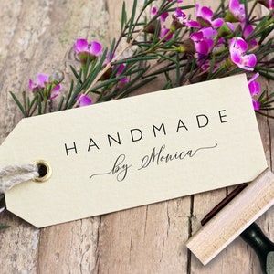 Handmade By Stamp Custom Rubber Stamp Calligraphy Handmade Tags Small Business Stamp, Etsy Seller Gift Tag, Made By, Made For You Crafter afbeelding 4