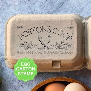 Tampon de boîte d'oeufs, cadeau poulet personnalisé, boîtes d'oeufs personnalisées, idée unique de coop d'agriculteurs d'arrière-cour, ufs frais cueillis à la main, logo du nom de la ferme
