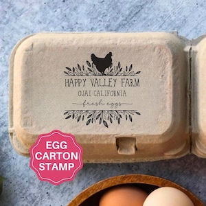 Tampon Oeufs frais, Tampon de boîte d'oeufs, Tampon de ferme personnalisé, Grand oeuf de poule, Tampon nom de ferme, Cadeau personnalisé pour amateur de poulet