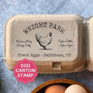 Egg Carton Stamp Custom Chicken Names Egg Cartons, Farmer Chicken Mom Gift Personalized Fresh Eggs Stamp With Farm Coop Name Husband Gift image 1