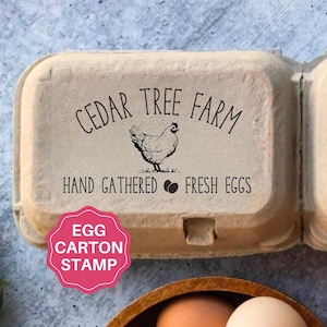 Tampon de carton d'oeufs Étiquettes personnalisées de carton d'oeufs de poule, cadeau personnalisé pour poulailler de ferme, oeufs frais de canard de poule cueillis à la main, nom de la ferme