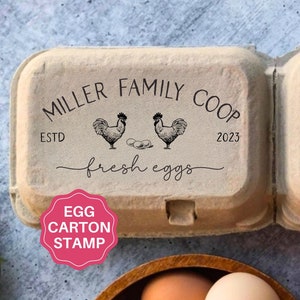 Tampon de carton d'oeufs personnalisé Tampon de cartons d'oeufs de poule, cadeau de ferme familiale, logo de nom de ferme d'oeufs frais, cartons d'oeufs personnalisés cadeau paysan