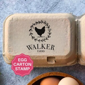 Egg Carton Stamp Custom Egg Cartons Label, Farm Large Rubber Stamper Chicken Egg Branding Packaging, Farmer Name Hen In Wreath Chicken Gift