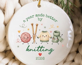 Knitting Christmas Ornament Knitter Gift For Grandma, Friend Knitting Lover Gift, Knitting Ornament, Knitter Keepsake For Knitting Group