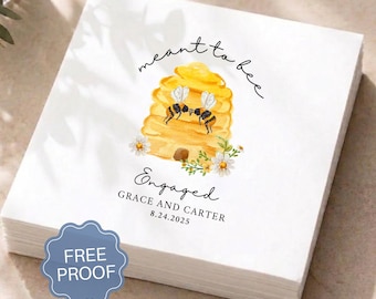 Meant to Bee Engagement Napkins Custom Honey Bee Cocktail Napkins Bee Bridal Shower Decor, Newly Engaged Party Napkins Proposal Party Drinks