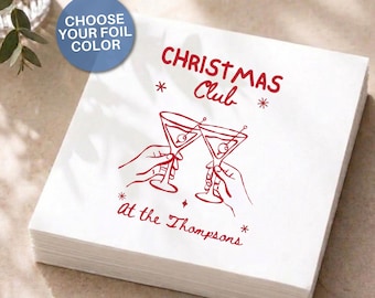 Personalized Christmas Cocktail Napkins, Custom Holiday Party Decor, Christmas Club Bar Napkins, Family Name Signature Cocktail Napkins