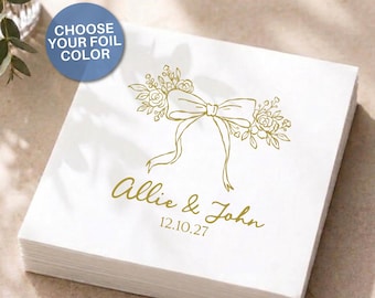 Custom Cocktail Napkins with Text Gold Foil Personalized Wedding Cocktail Napkins for Engagement Bridal Shower Rehearsal Wedding Party Decor