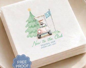 Golf Baby Shower Napkins Personalized New to the Club Bar Napkin Due Date Golf Table Decor, Teddy Bear Golf Beverage Napkins Baby Sprinkle