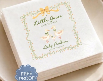 Custom Baby Shower Napkins with Name Custom Baby Boy Girl Cocktail Napkins for Baby Shower Baby Sprinkle Party Goose Baby Table Decor Napkin