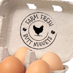 Egg Carton Stamp Funny Butt Nuggets Stamp, Farm Fresh Egg Carton Rubber Stamps, Chicken Farmer Husband Gifts, Half Dozen Egg Carton Stamper