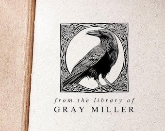 Raven Library Stamp Personalized Name Book Stamp Black Crow in Wreath Gothic Book Lover Gift Ex Libris Self Inking Academia Bookish Reader